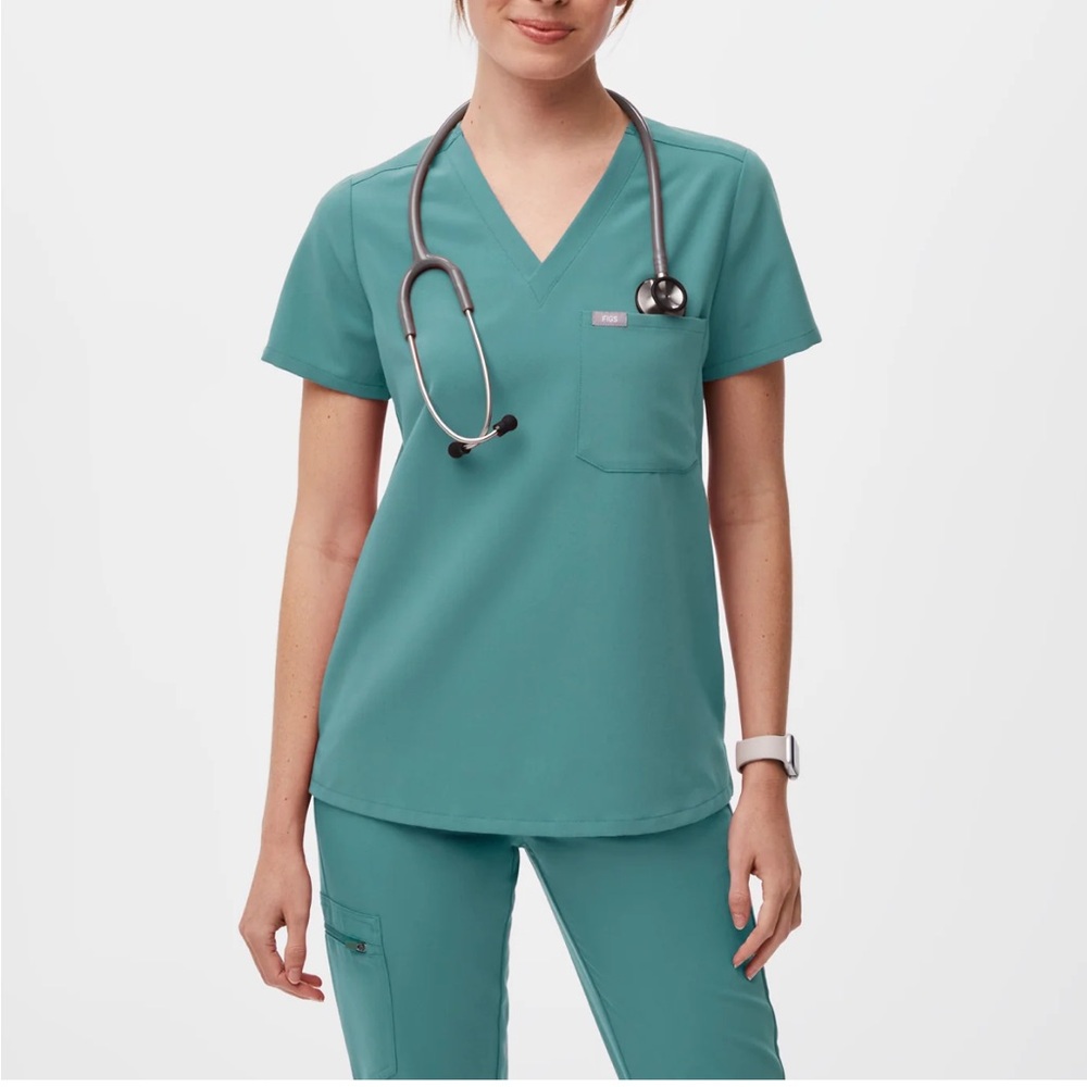 Figs Teal V-Neck Scrub Top and Pants Set